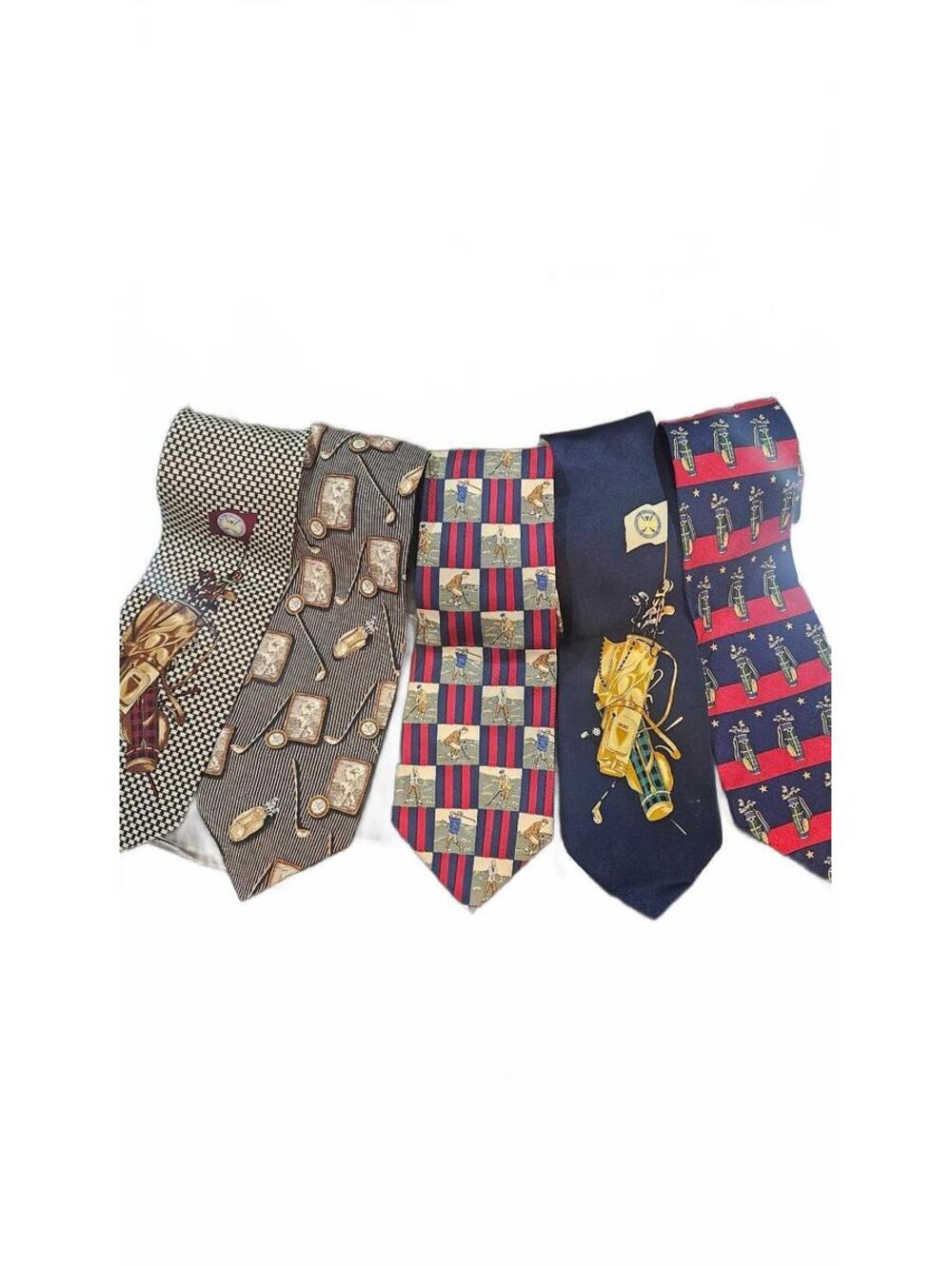 5 Vintage Golf-Themed Silk Neckties by Multiple Designers
